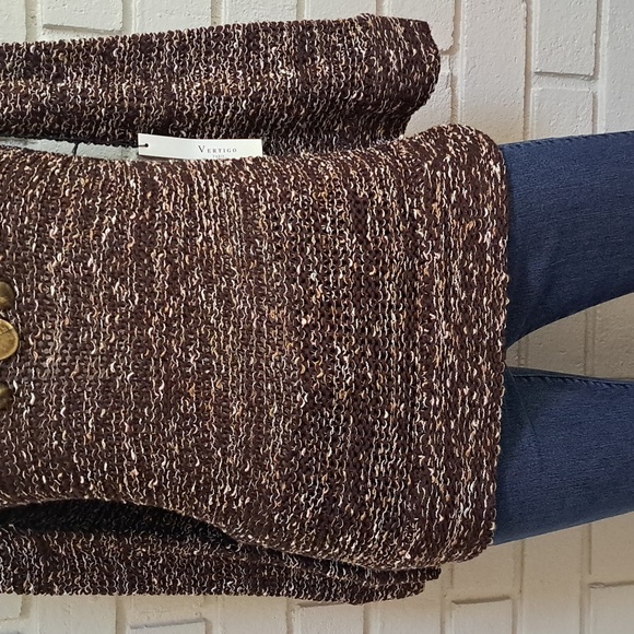 Vertigo Paris Brown/Cream Stone Detail V-Neck Sweater. Size Small NWT - Picture 3 of 10